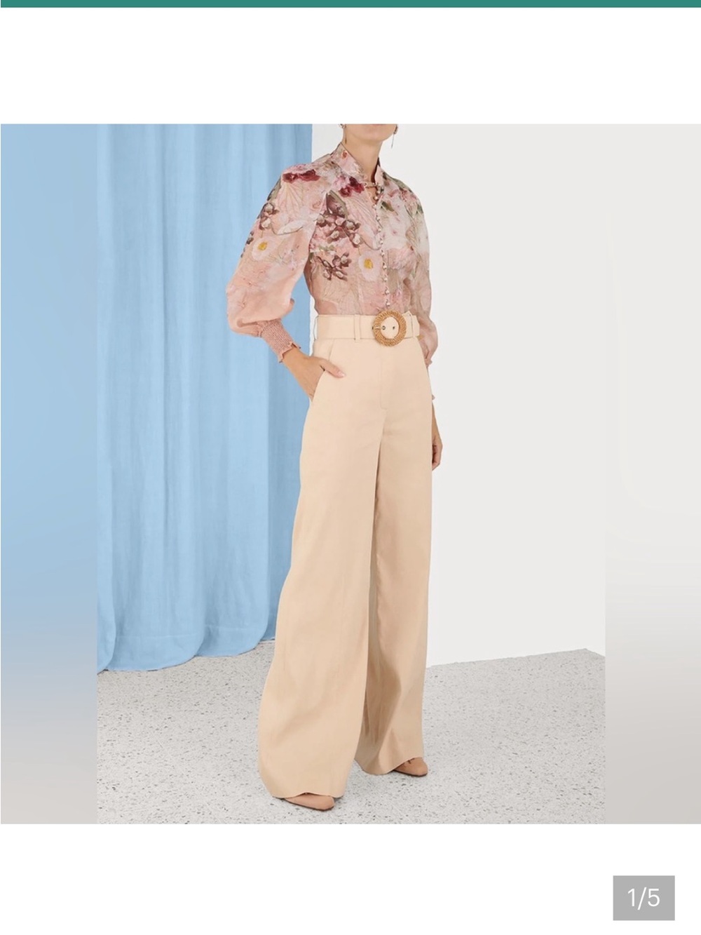 Zimmermann High-Waist Wide-Leg Trousers in Beige with Statement Belt